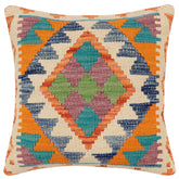 handmade Traditional Pillow Rust Blue Hand-Woven SQUARE 100% WOOL Hand woven turkish pillow2' x 2'